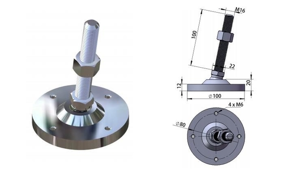 M16 เครื่องปรับระดับเท้าปรับระดับได้ Heavy Duty Leg Leveler 10 * 2cm Pad Anti Erosion